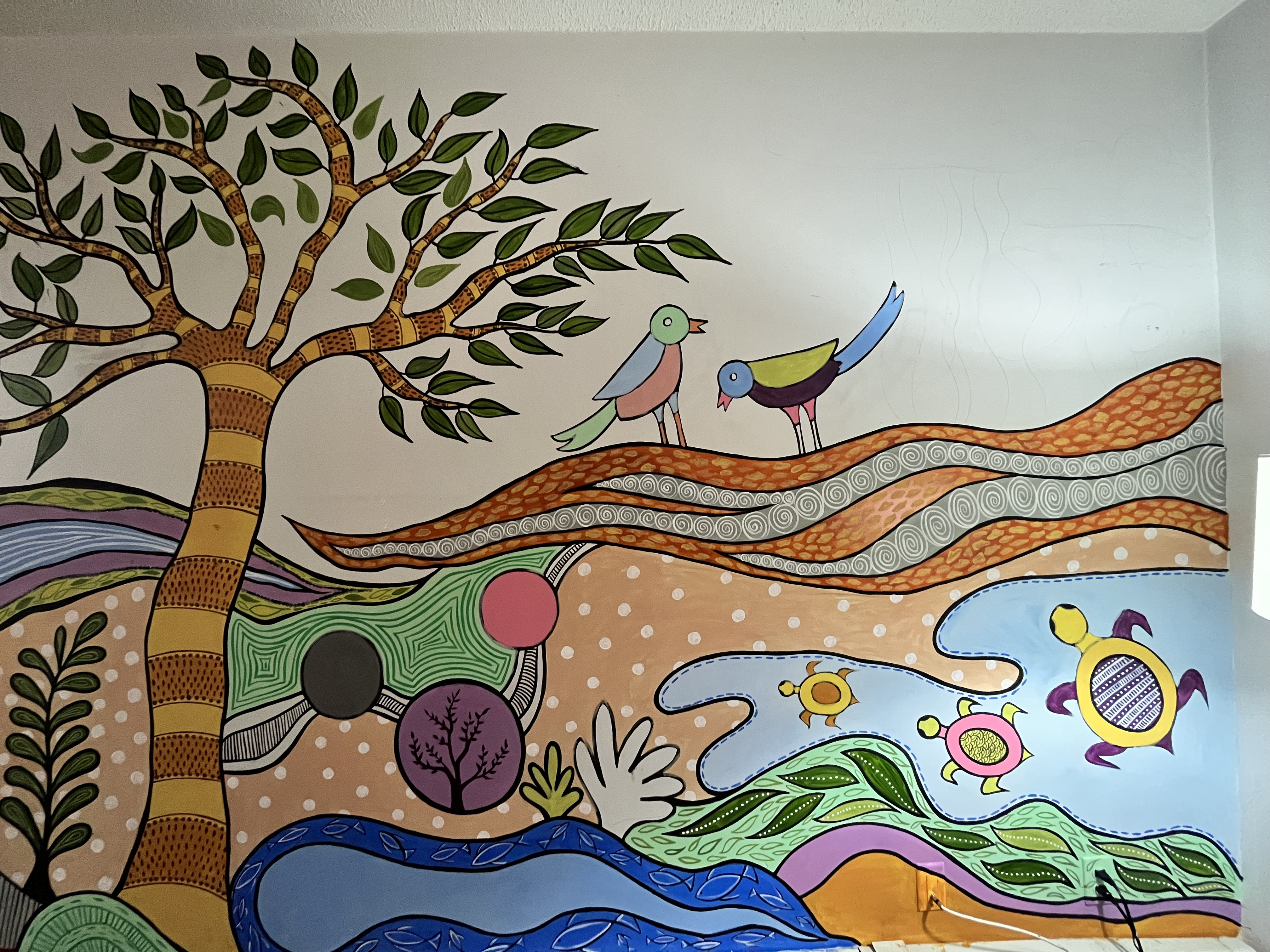 Close up of birds and tree on nature mural